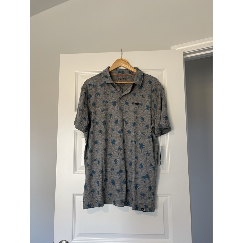 Salt Life SLX D Men's Polo Shirt Palm Tree Print L Stretch Golf Performance